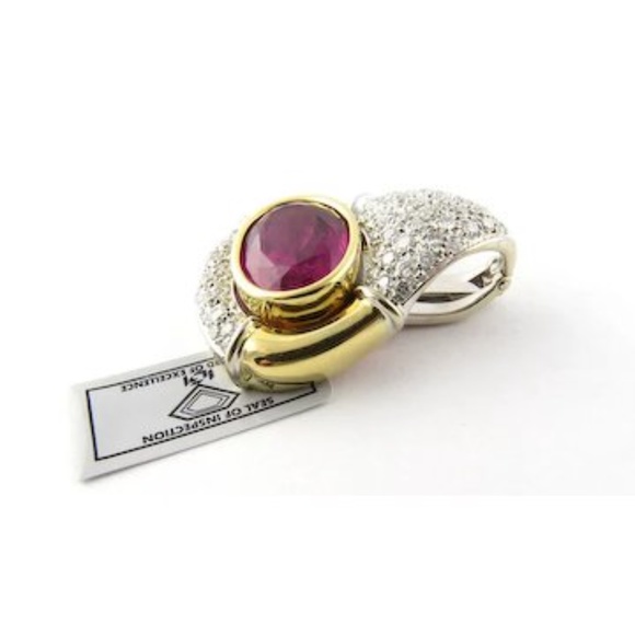 18K Yellow And White Gold Pink Tourmaline and Diamond Pendant Enhancer #3834 - Picture 4 of 9